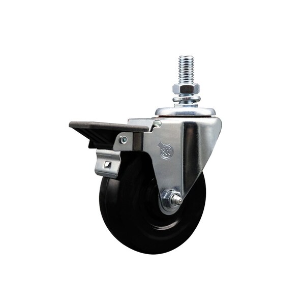 4 Inch Hard Rubber 12 Inch Threaded Stem Caster with Brake